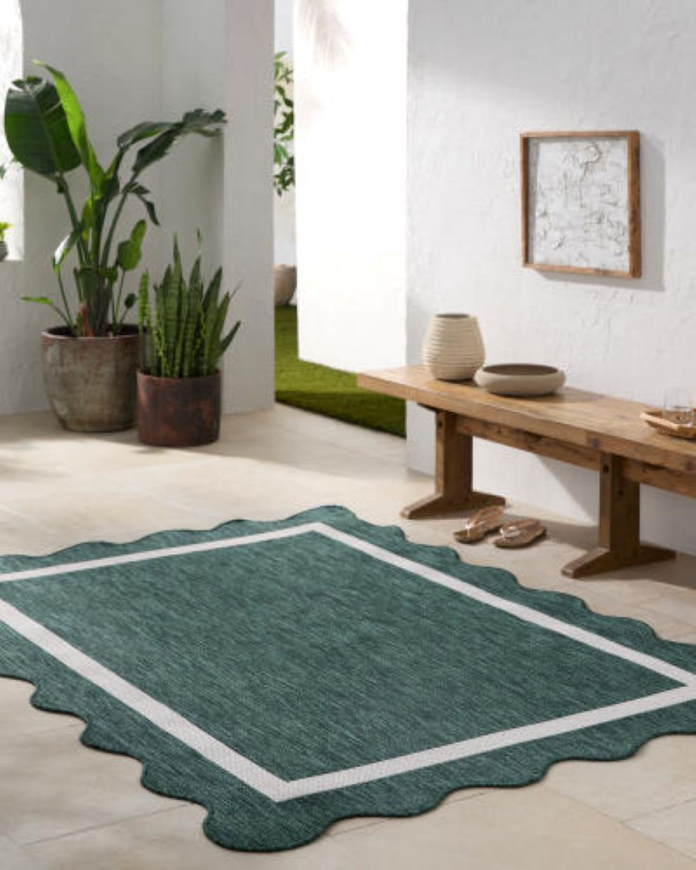 Skiles Green Outdoor Rug, Rectangle 9'2.2" x 12'0.1"