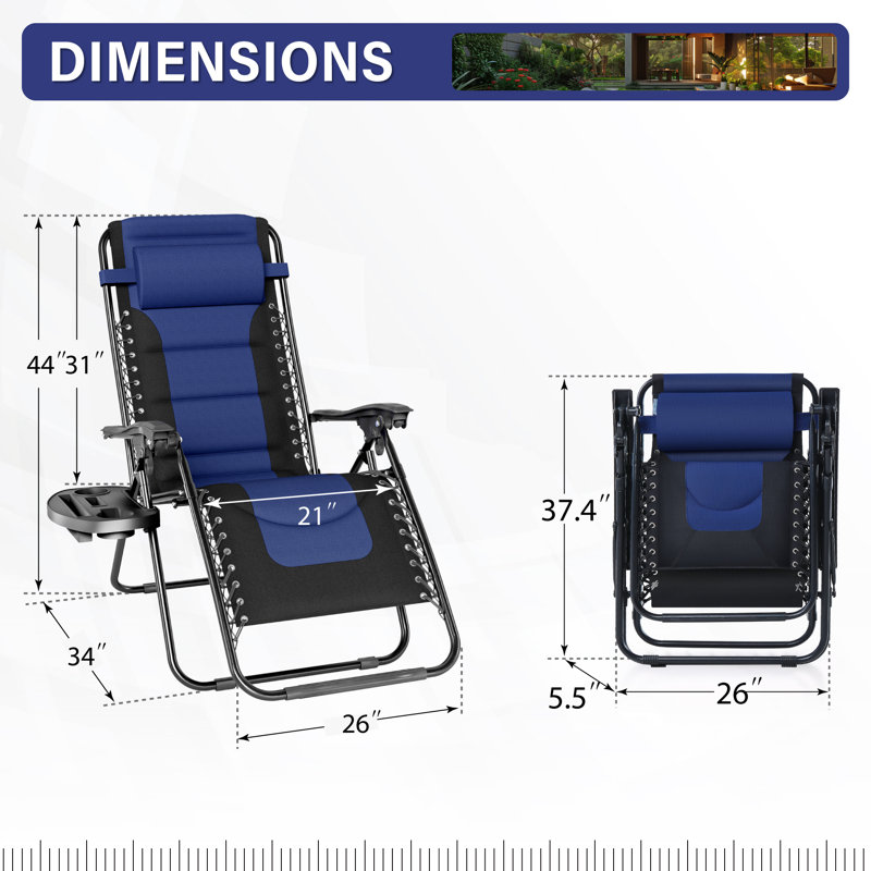 Chaise inclinable zéro gravité avec coussin, Bleu