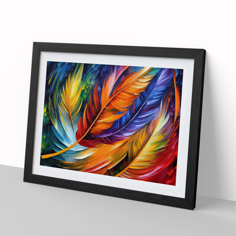 Bird Feather - Single Picture Frame Painting, Black Framed, 25cm H x 34cm W x 2cm D