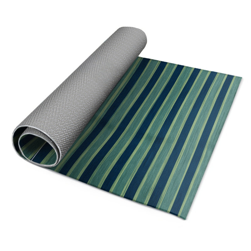 Tapis intérieur / extérieur vert HorizontalStripes, Rectangulaire 8 pi x 10 pi