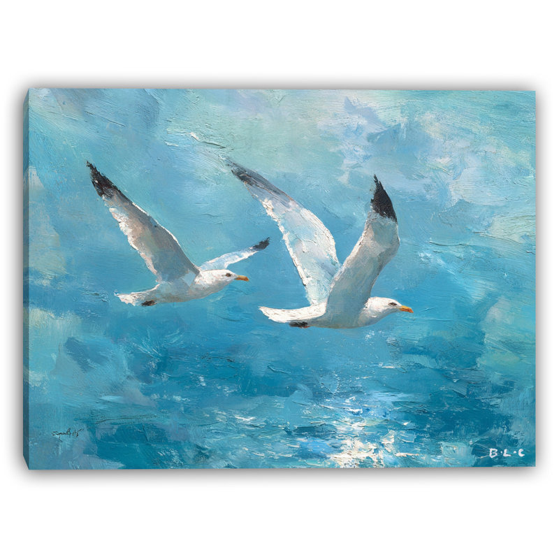 Wings of Freedom - Mouettes en vol au-dessus de l'océan, art mural sur toile, H 16 po x l 24 po