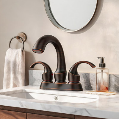 Robinet de salle de bain en bronze huilé 26 po x 20,5 po x 19,5 po avec bonde escamotable, conception à deux poignées et fabrication en métal