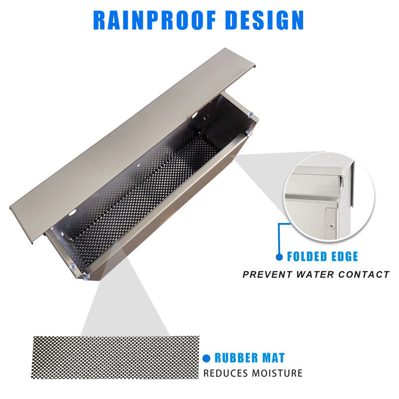 Modern Brushed Stainless Steel Wall Mounted Mailbox with Rainproof Design