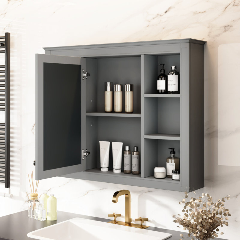 Armoire de salle de bain 35 po x 27,5 po, à fixation murale, grise, fonctionnelle, 35 po x 27,5 po, polyvalente, Gris