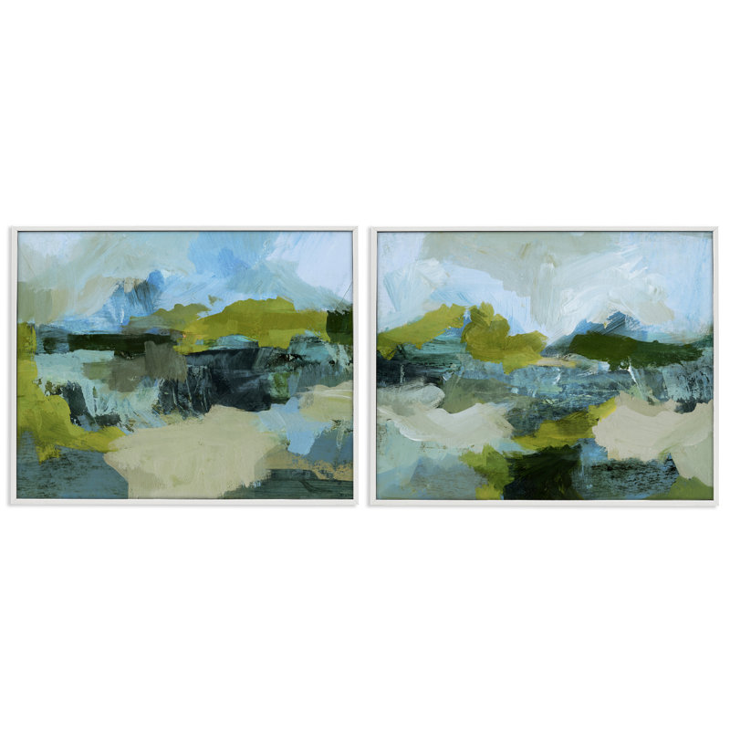  Abstraction avec détails verts, ensemble de 2 estampes numériques par Victoria Barnes, H 16 po x l 20 po