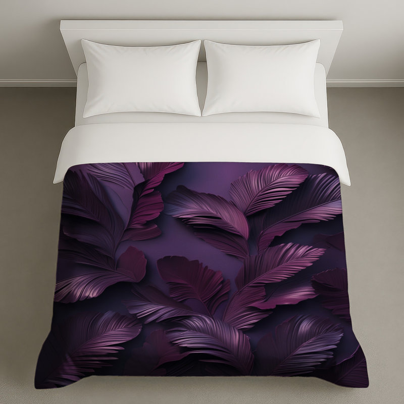 Purple Tropical Leaves Duvet Covers, Grand lit
