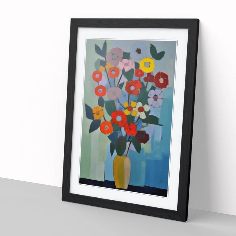 Modern Flowers Mid Century Vol.10 - Picture Frame Print, Black, 64cm H x 46cm W x 2cm D