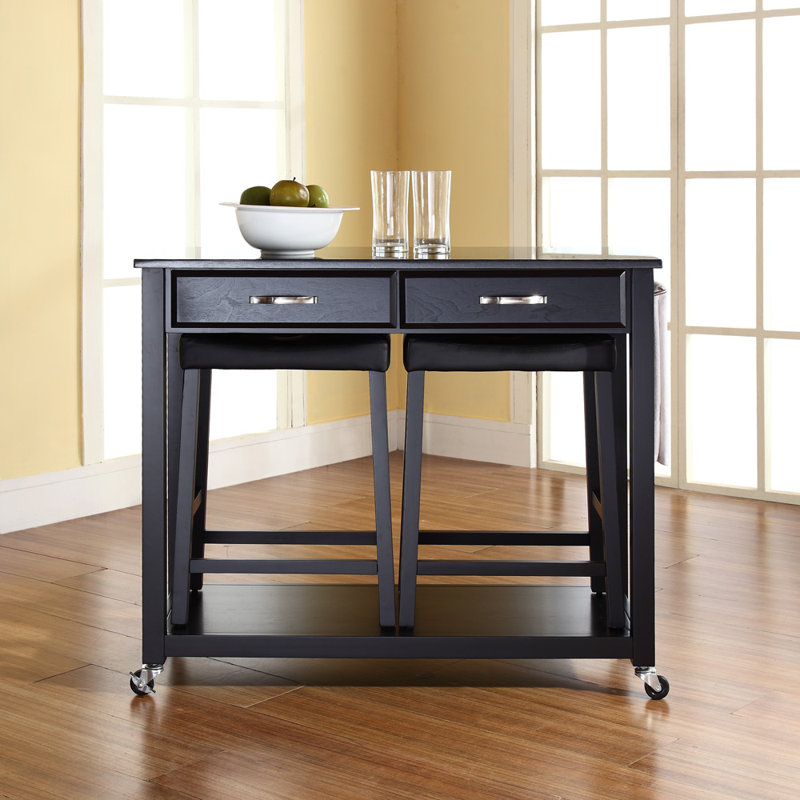 Diamondback Granite Top Kitchen Island Set, Black, Black