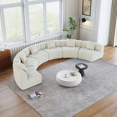 Chenille Curved Sectional Sofa With 6 Pillows