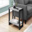 Table d'appoint, côté, bout, étroit, petit, 2 niveaux, stratifié gris, métal noir, contemporain, moderne