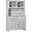 Buffet de cuisine 63,5 "avec huche, armoire de rangement pour garde-manger avec 4 tablettes, tiroirs, portes en verre encadrées, comptoir à micro-ondes ouvert