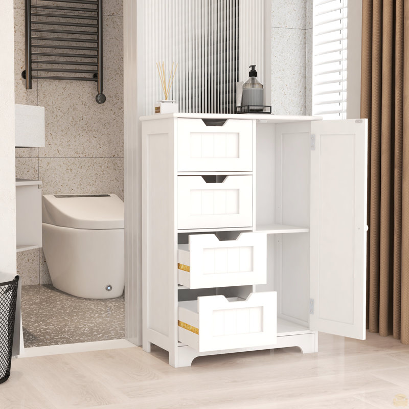 Armoire de rangement autoportante avec tablettes réglables, 4 tiroirs et 1 porte
