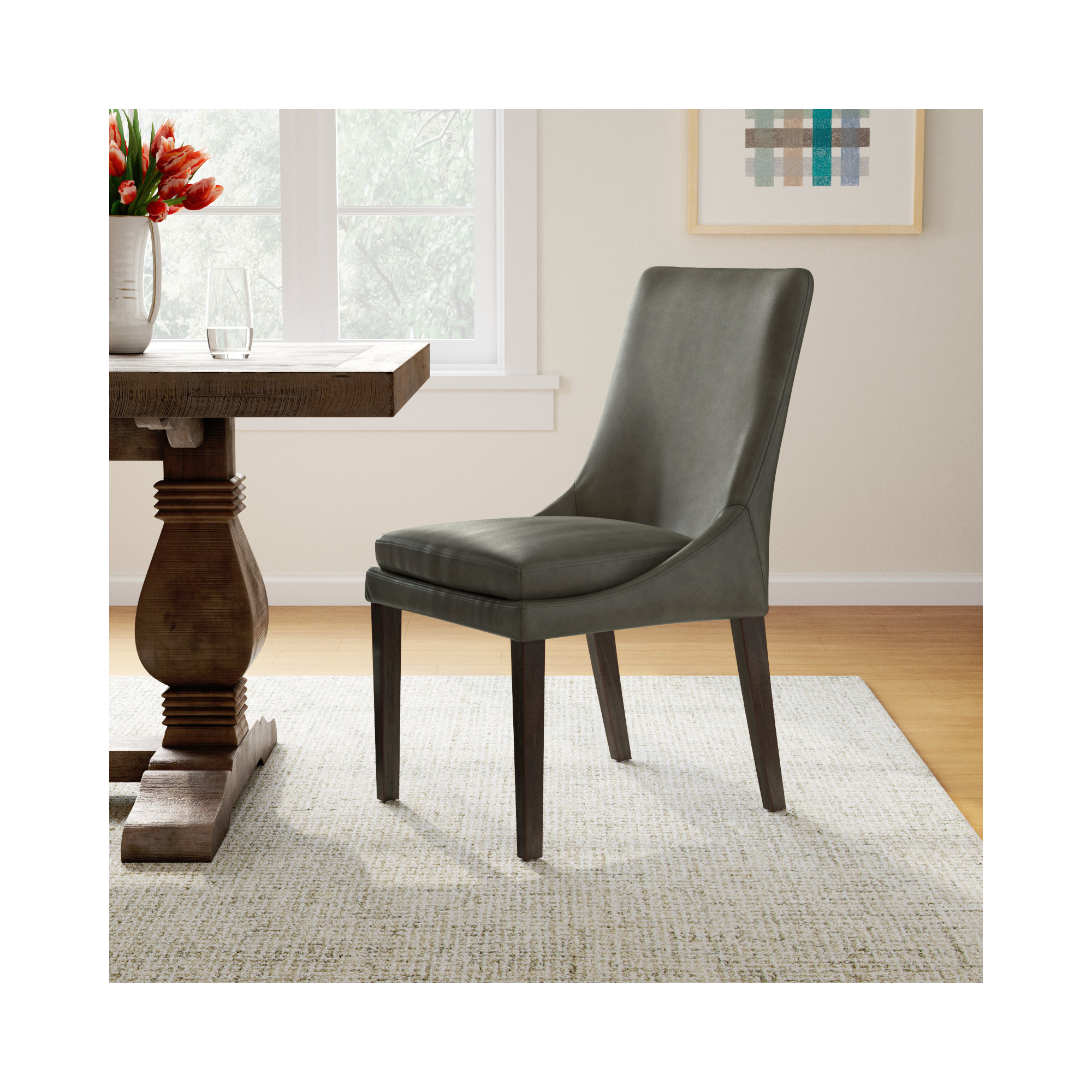 Niara Leather Upholstered Side Chair, Copley Slate Faux Leather