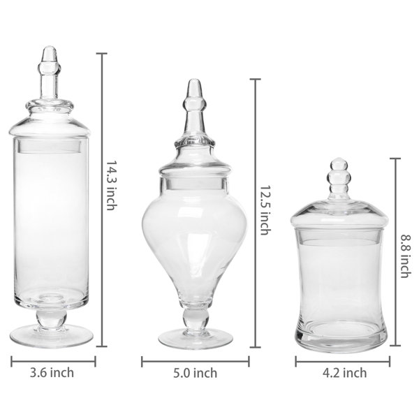 Set of 3 Clear Glass Apothecary Jars, Decorative Weddings Candy Buffet  Display E