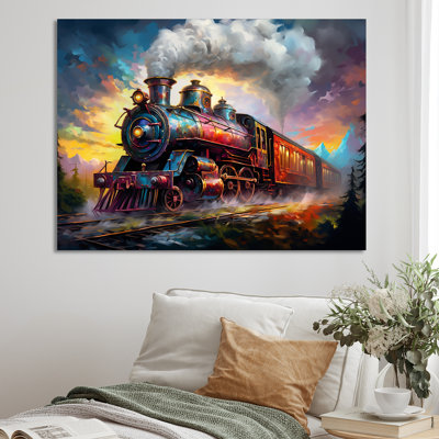"Steamtrain Travelling In The Sunset", reproduction d'art sur toile I