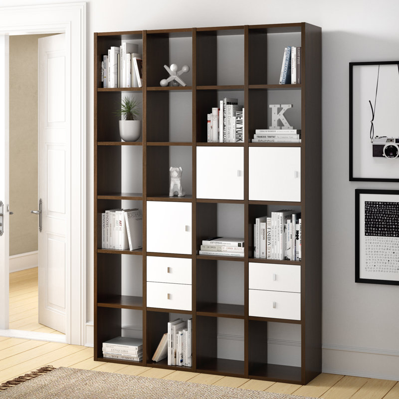 Patrick 224cm H x 150.8cm W Cube Bookcase, Walnut