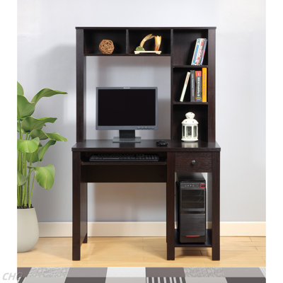 Student Desk With Hutch Home Office Desk 39"W Compact Desk Writing Desk Laptop Desk One Drawer Keyboard Drawer Wooden Knob