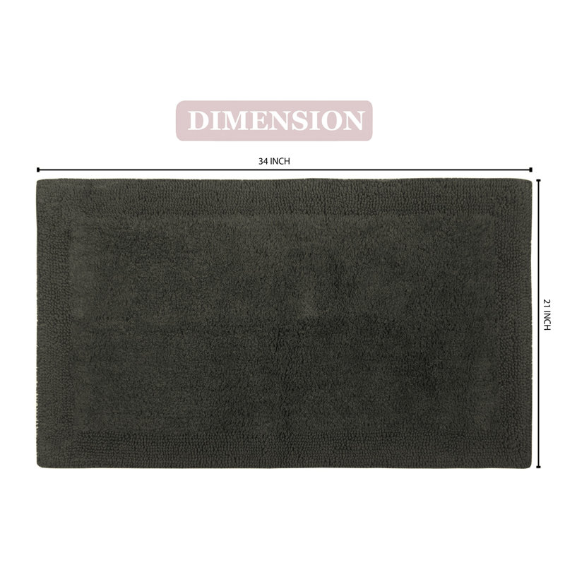 Bruss Luxury Solid Color Bath Rug Reversible, Gray, 21" W x 34" L