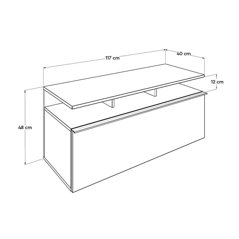 Meuble télé moderne avec de nombreuses tablettes, chêne et blanc, 46,1 po x 18,9 po x 15,7 po | Panneau de particules 100% enduit de mélamine | Conception à fixation murale | Solution de rangement élégante et fonctionnelle pour le salon et les espaces de divertissement