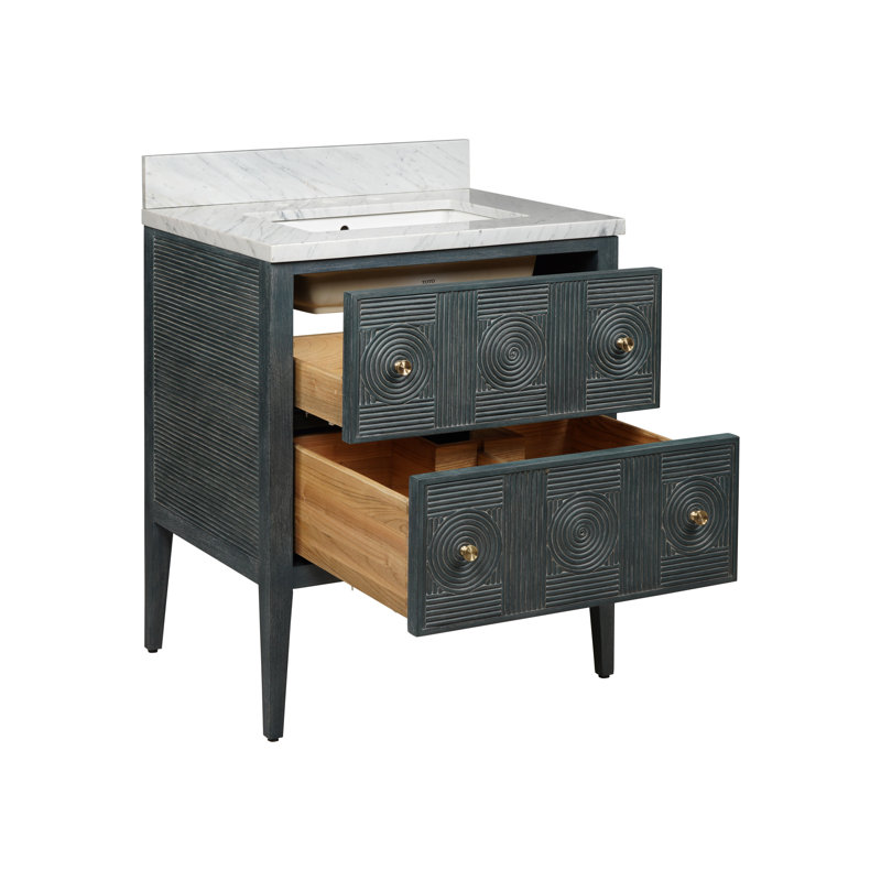 Santos 28" Vanity With Rectangular Undermount Sink, Vintage Navy/Natural/Brushed Brass/Polished Nickel