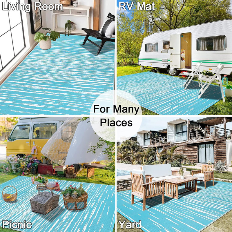 Reversible Plastic Outdoor Rug Waterproof for Patios Clearance,Camping RV,Picnic,Backyard,Deck,Balcony,Porch