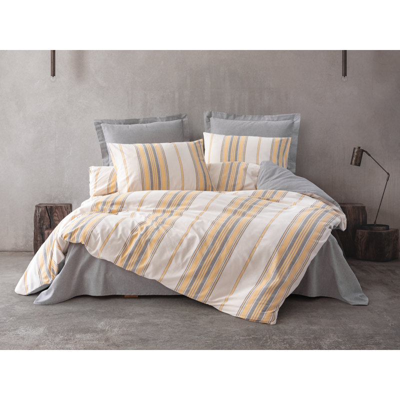 Super King Quilt Cover Set (3 Pieces), Yellow & Grey, 102.4 x 86.6 inches | 50% Cotton & 50% Polyester, 145 Thread Count | Machine Washable, Button Closure Duvet & Envelope Pillowcases, Stylish & Comfortable Bedding