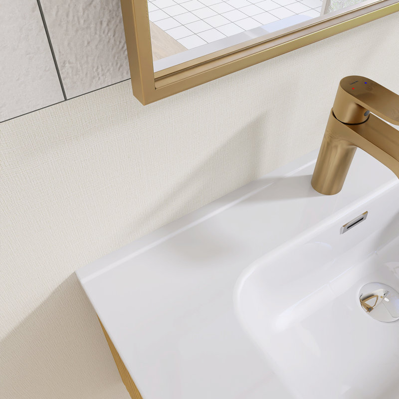 Treisa 29.9'' Single Bathroom Vanity with Ceramic Top, Oak