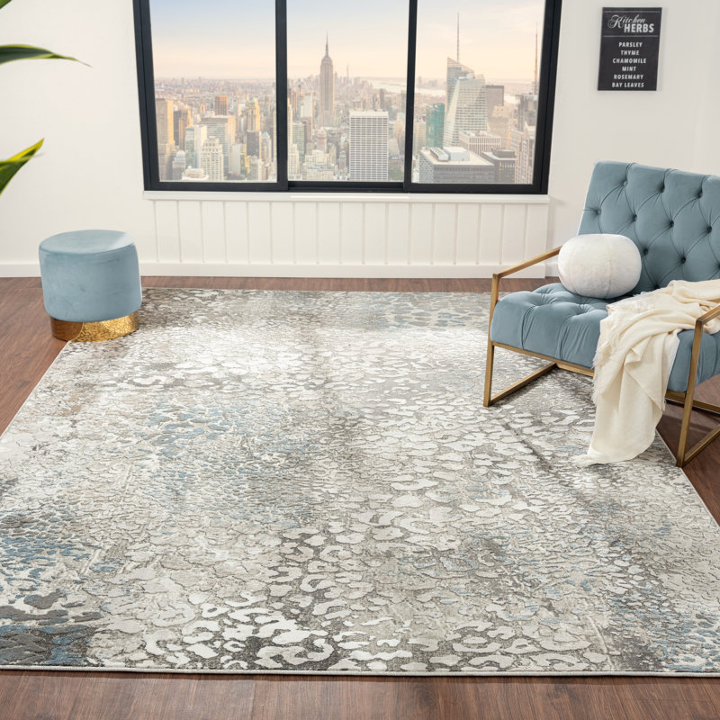 Tapis argenté Serengeti Leopard Melange, Rectangle 5 pi 3 po x 7 pi 6 po