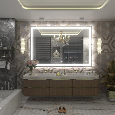  Wayfair Basics® UL Certified Front & Back LED Anti-Fog Tempered Glass Bathroom/Vanity Mirror 
