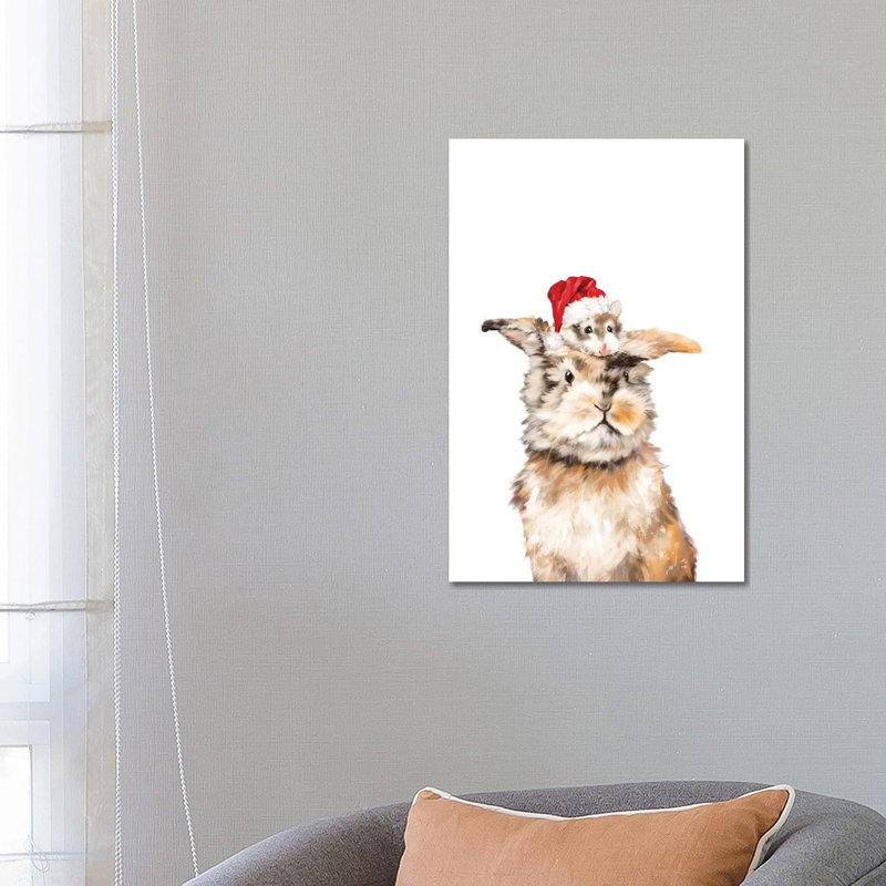 Christmas Hamster And Rabbit by Big Nose Work - Wrapped Canvas Print, 66.04 cm H x 45.72 cm W x 1.91 cm D