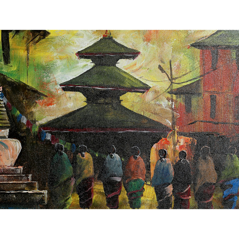 Le temple du Népal | Peinture à l'huile sur toile