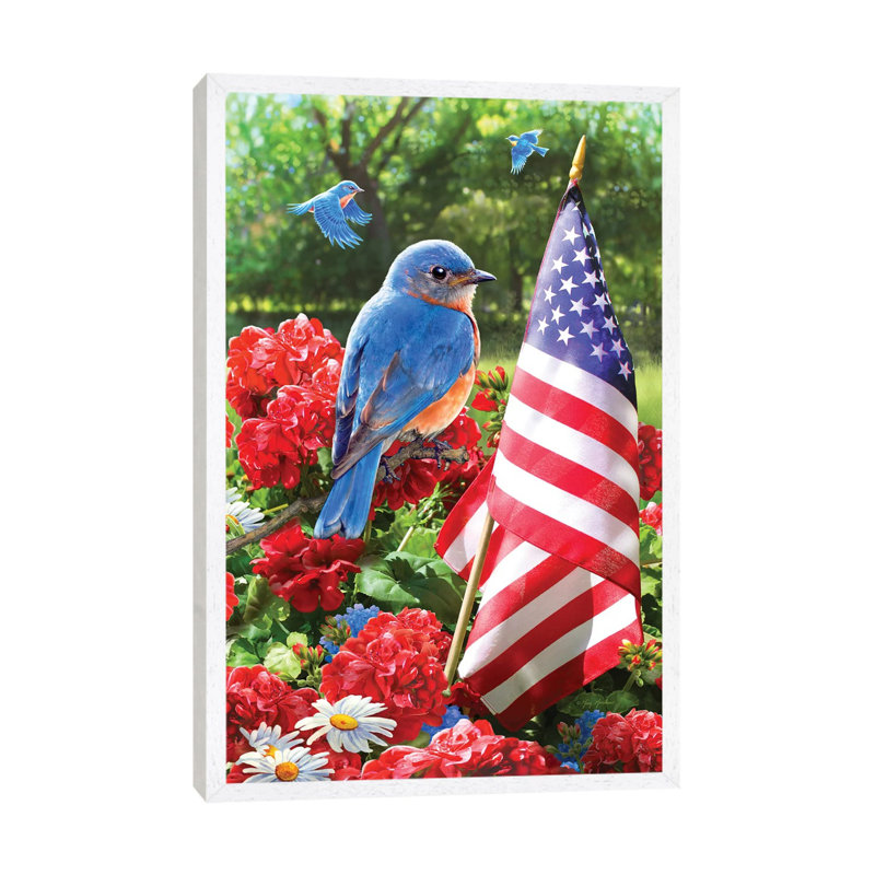 Patriotic Bluebird - Print on Canvas, 66.04 cm H x 45.72 cm W, White Framed
