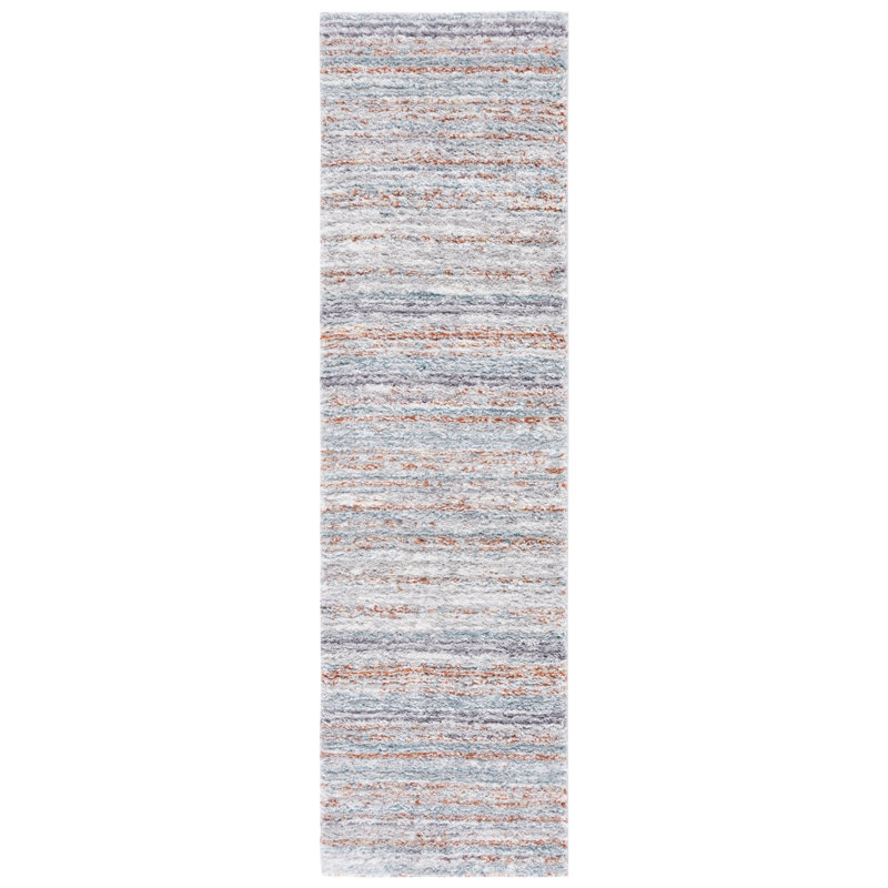 Striped Blue Rust/Ivory Area Rug, Runner 2'3" x 8'