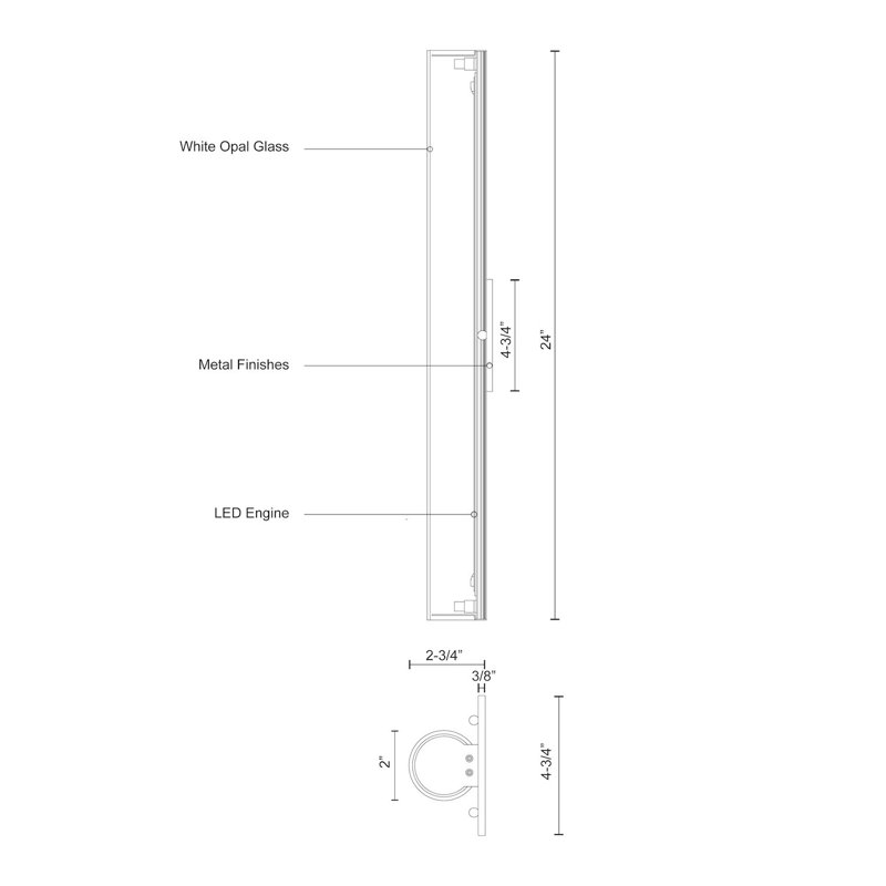 Bute LED Wallchiere, 24" H x 2" W x 2.75" D, Chrome