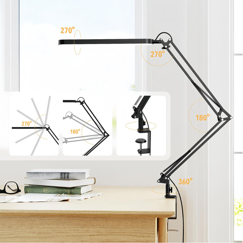 Led Desk Lamp - Desk Light For 31.5" Tall - 5 Color Modes X 11 Brightness Levels - Adjustable Swing Arm - Timmer & Memory Function - 12W Lamp For Desk - Black