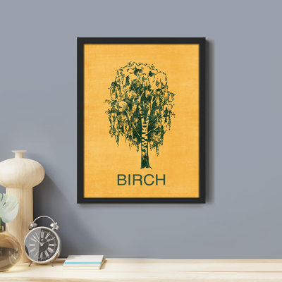 " Duotone Yellow Birch Tree Silhouette Floral Botanical "