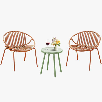 Patio Furniture Set, 3 Piece Resin Weave Seating Group with Table and 2 Resin Chairs, Outdoor Conversation Set for Garden