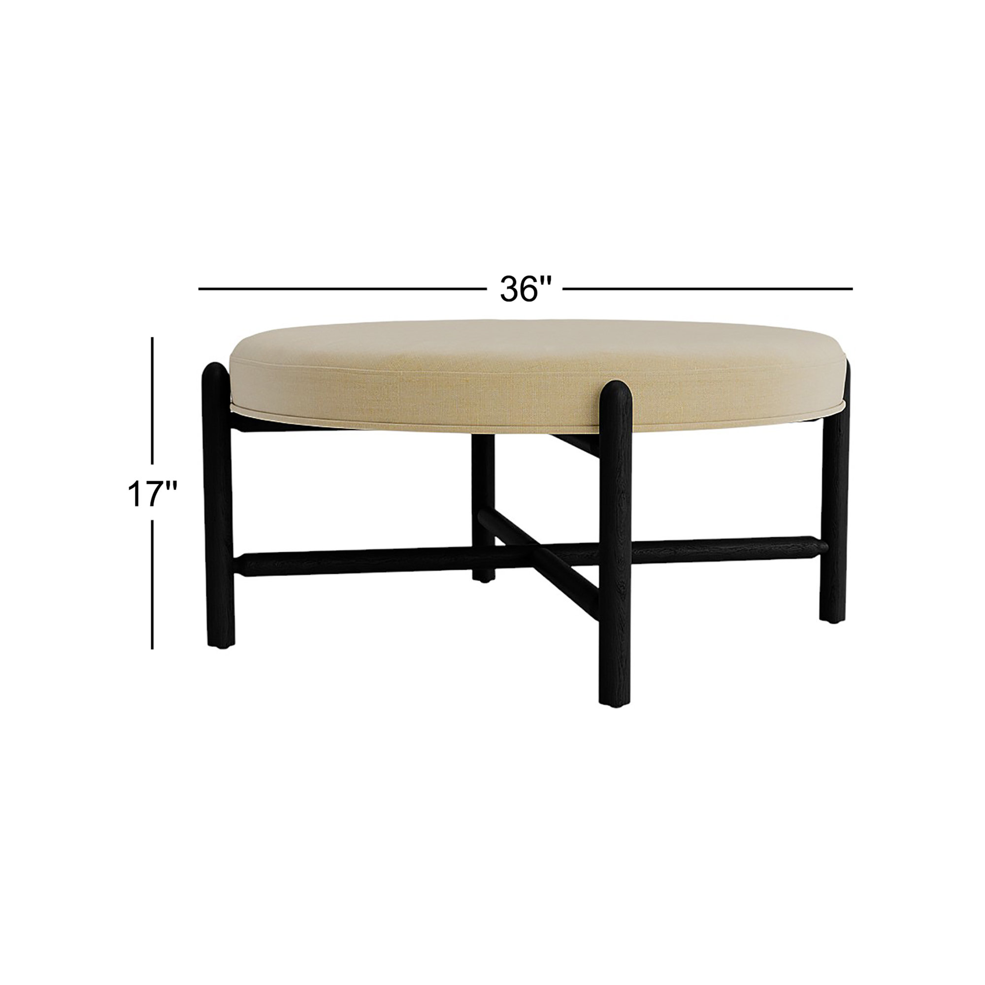 Vane 36" Round Ottoman, Black, Khaki
