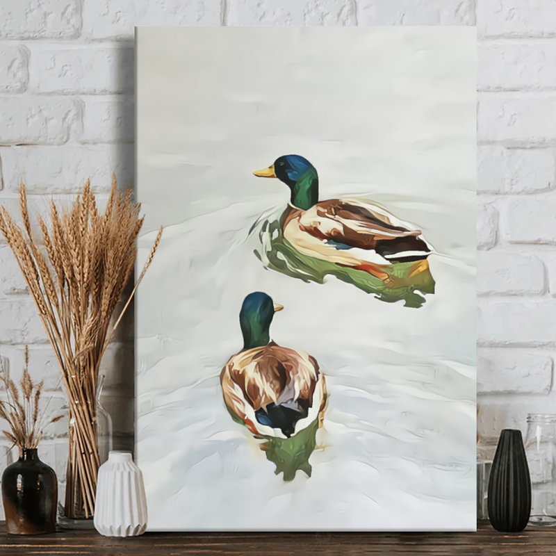 Impression sur toile, "Mallard canards nager gracieusement"