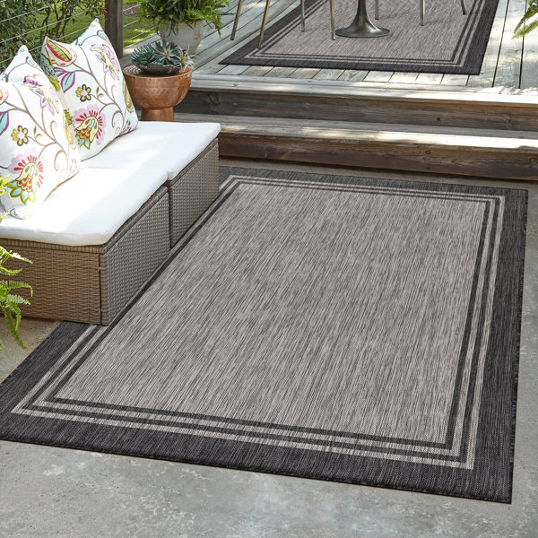 BEVERLY RUG Modern Bordered Silver Grey Washable Indoor Outdoor Rug ...
