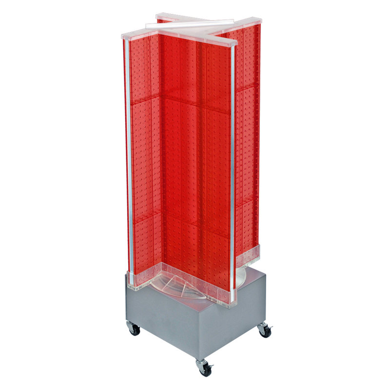 Pinwheel Pegboard Floor Display on Revolving Wheeled Base. Spinner Rack Stand. Panel Size: 13.5"W x 44"H