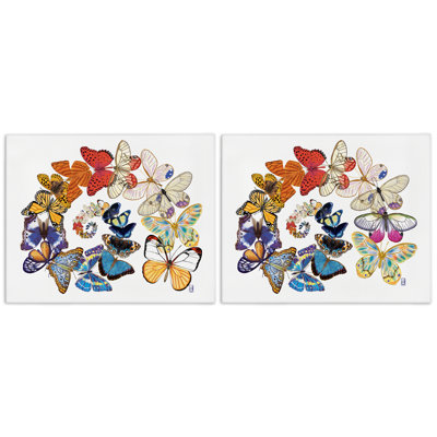 Fly Away Butterfly Spirals 2 PC Canvas Wall Art Set by Ann Jasperson