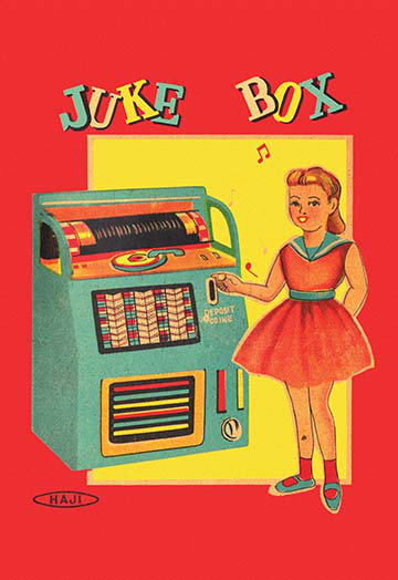 « juke-box », affiche rétro, H 30 po x l 20 po x P 1,5 po