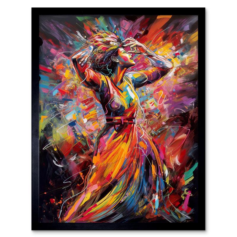 Lumzy Happy Woman Dancing To Music Modern Vibrant Colour - Single Picture Frame Print
