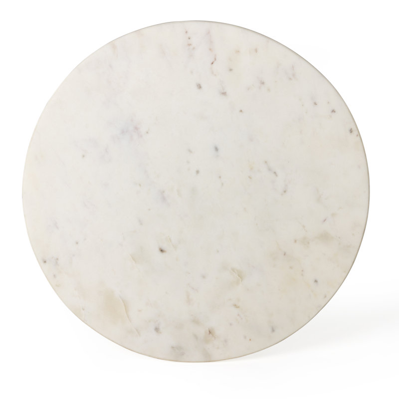 Marlow Genuine Marble Pedestal End Table, Polished White