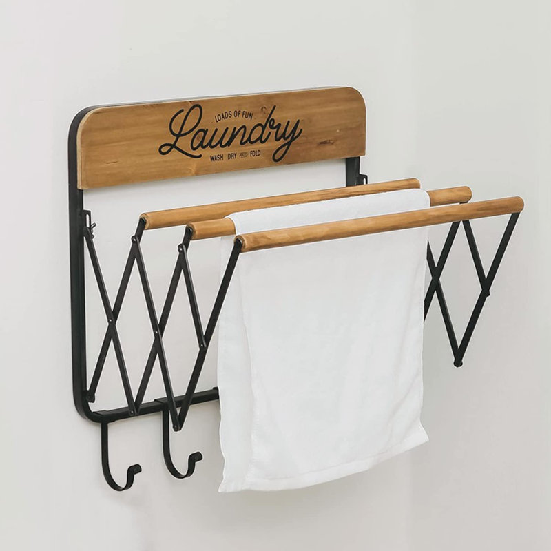 Retractable Wall Mounted Racks, 3 Bars & 5 Hooks For Drying Rack Hanging Towels Clothes Save Space Perfect For Laundry Room, Bathroom, Wall Decor
