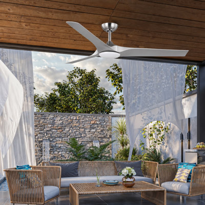 Gossamer 52'' Indoor Ceiling Fan with Light and Remote, Ceiling Fan with LED Light Kit, Modern 3-Blade Design, Quiet 6-Speed DC Motor - Brushed Nickel