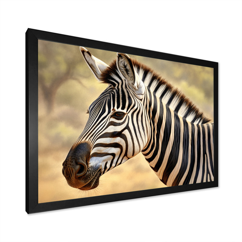 Zèbre africain I sur toile, H 24 po x l 32 po x P 1 po, Cadre simple noir