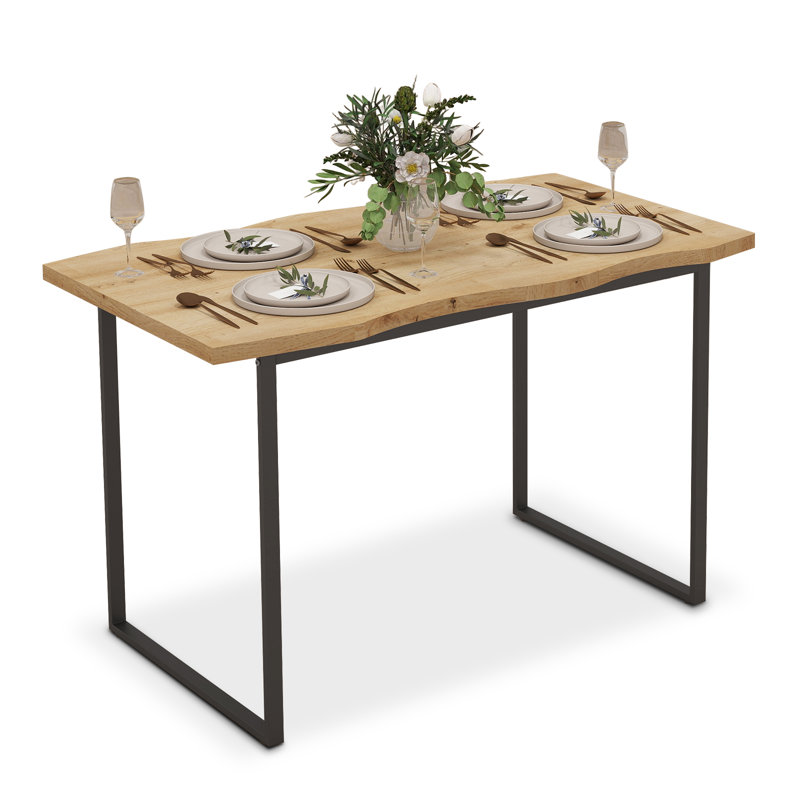 Antke Industrial Dining Table With 120cm Tabletop, Irregular Kitchen Wood Desk With 4-6 Seats, Wood Color, wood colour