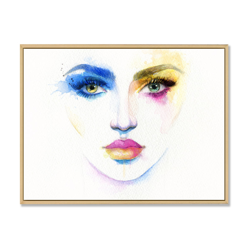 «Fashion Model With Vivid Make Up», reproduction d'art sur toile encadrée, H 12 po x l 20 po x P 1 po, Cadre naturel flottant